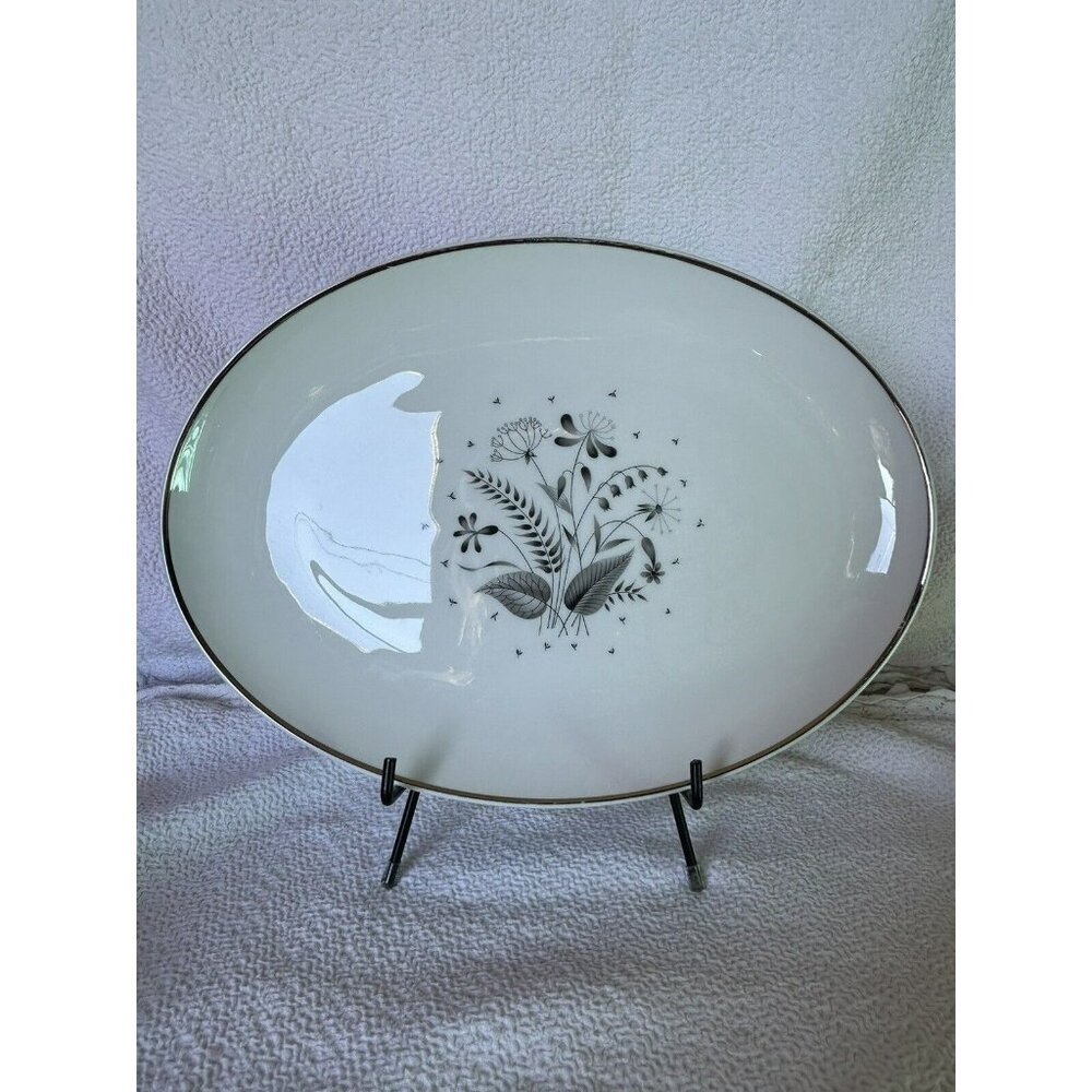 Parisienne by Royal Jackson Deauville Platinum Oval Serving Platter 15 Inch EUC